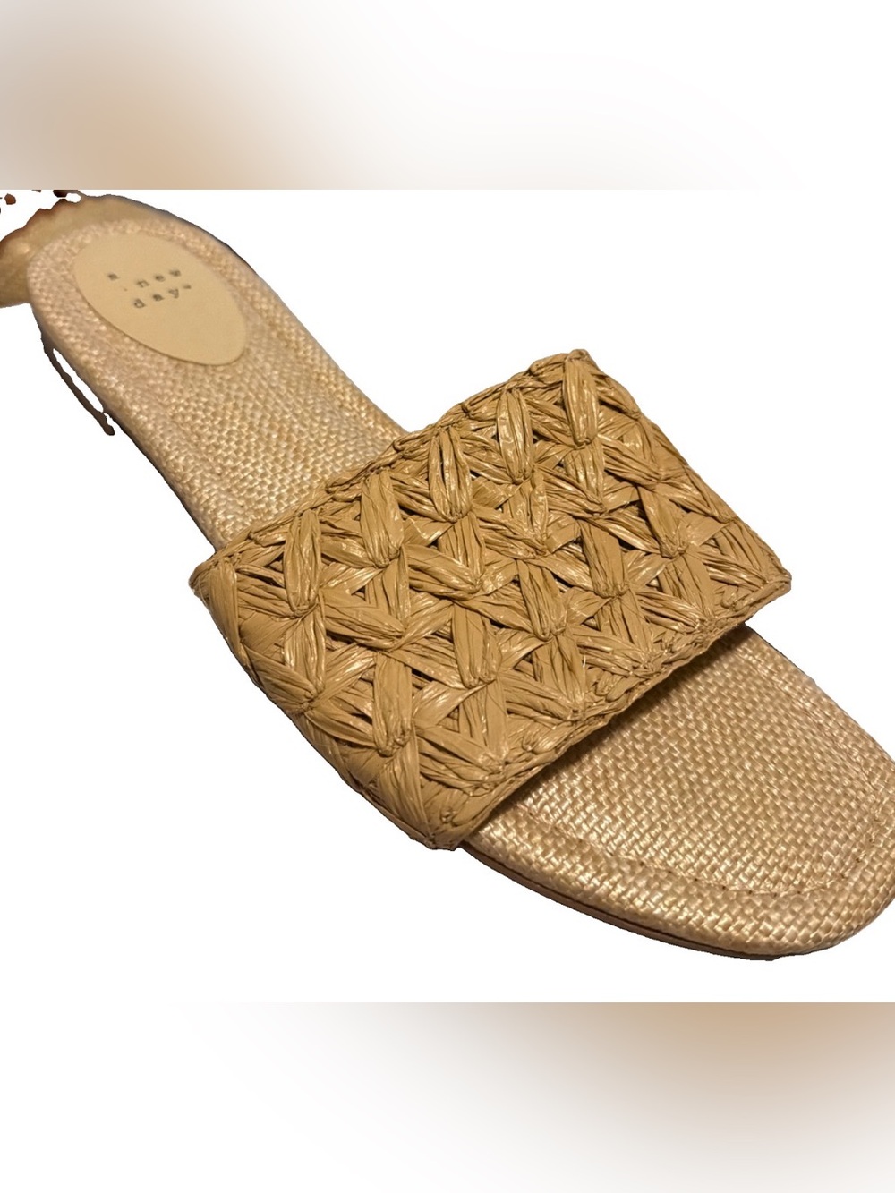 💜a.new day Women's Ariella  memory foam Woven Slide Sandals tan Natural Size:7
